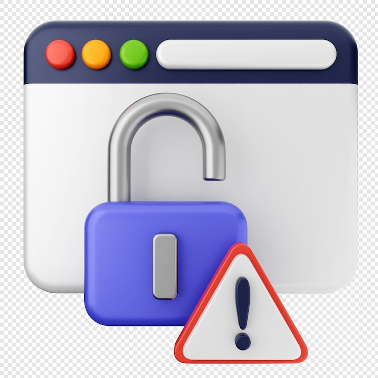PSD 3d internet security protection website padlock alert warning