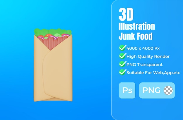 PSD 3d, interpretación, de, kebab, comida rápida, icono