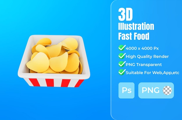 3d, interpretación, de, papas fritas, comida rápida, icono
