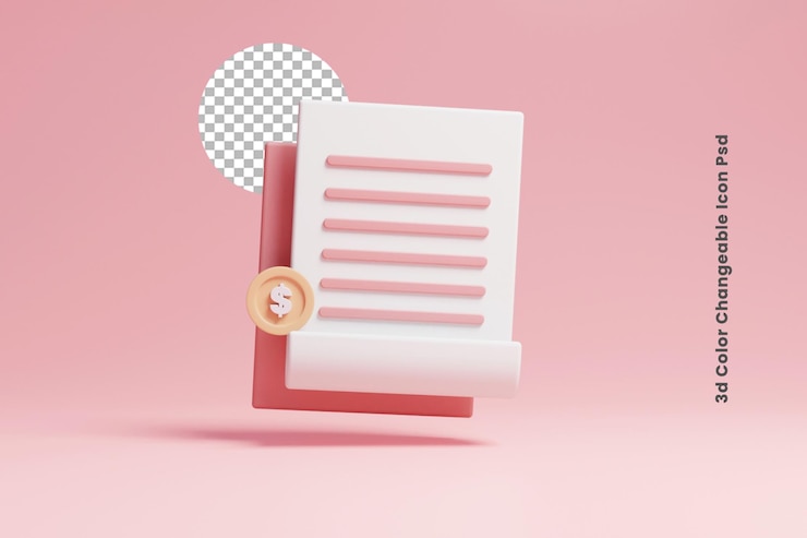 PSD 3d invoice with dollar icon or 3d online payment invoice icon