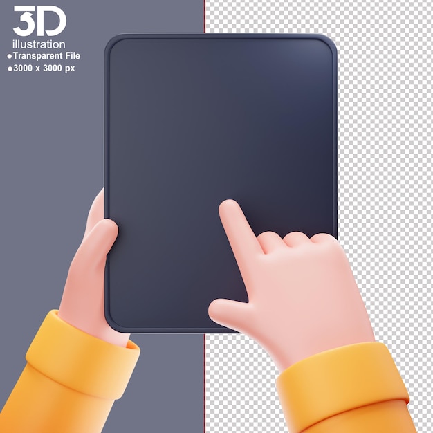 3D iPad Pro vertical sosteniendo tocando con 2 manos