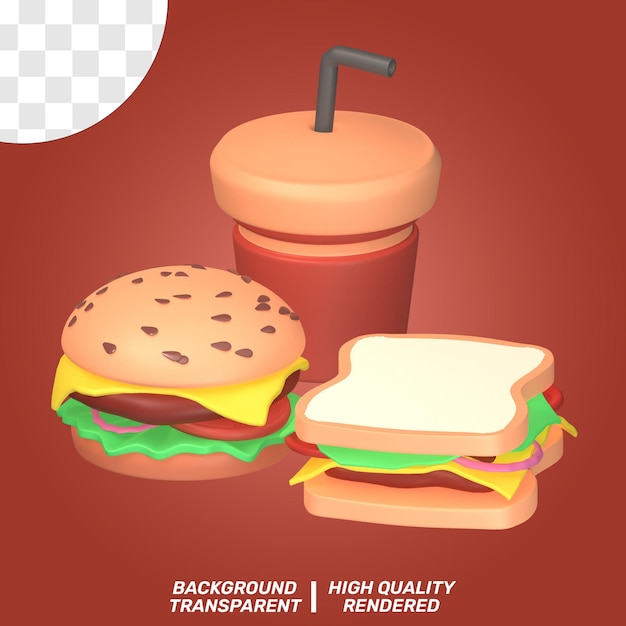 3D ISOLÉ ILLUSTRATION FAST FOOD ICÔNE FOND TRANSPARENT