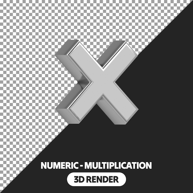 3d Isolado estilo de prata renderização multiplicação sinais numéricos em fundo transparente PSD