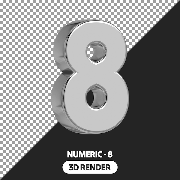 3d Isolado Render de Estilo Prateado Oito Sinais Numéricos em PSD de Fundo Transparente