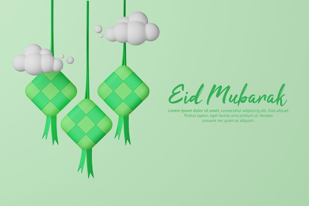 3d isolated object and editable text Eid Mubarak greeting card template