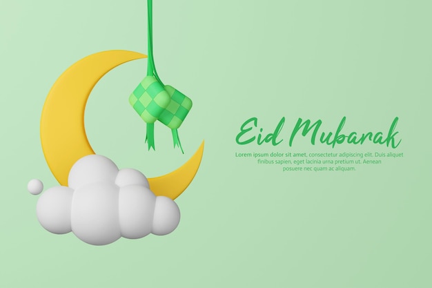 3d Isolated object and editable text Eid Mubarak Greeting Template