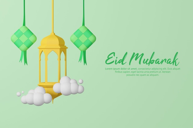 3d Isolated object and editable text Eid Mubarak Greeting Template