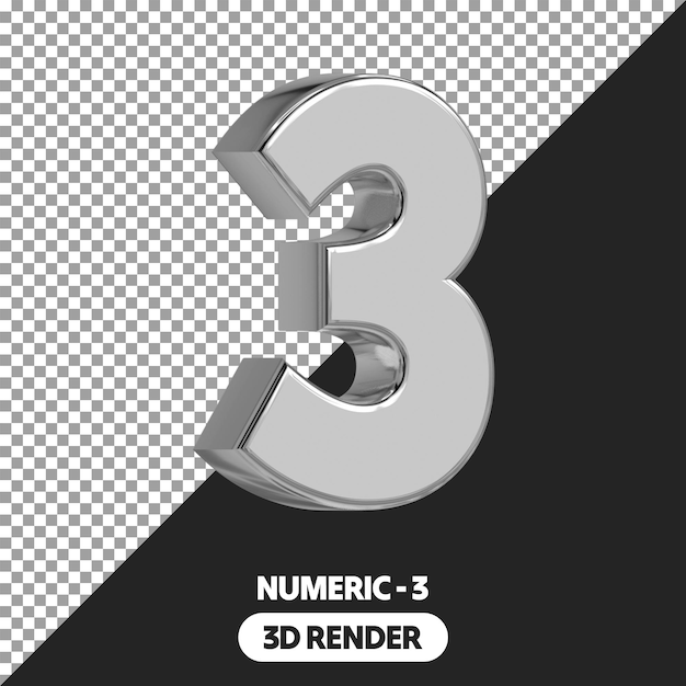 3d Isolated Silver Style Render Drei numerische Zeichen auf durchsichtigem Hintergrund PSD