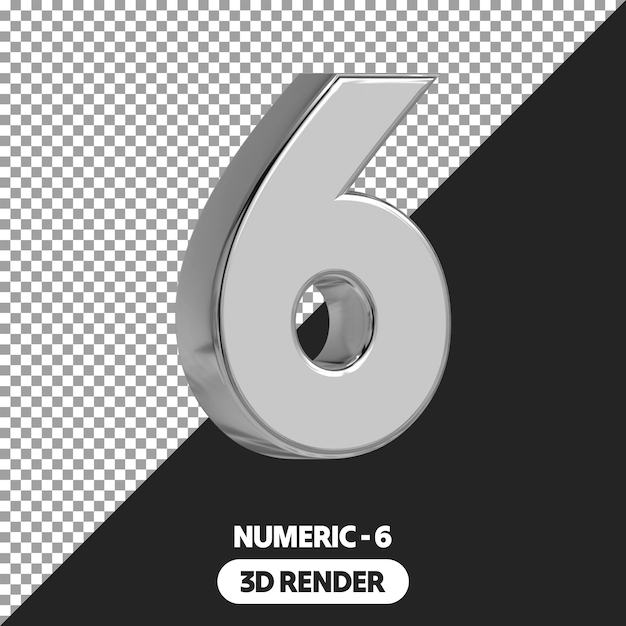3d Isolated Silver Style Render sechs numerische Zeichen auf durchsichtigem Hintergrund PSD