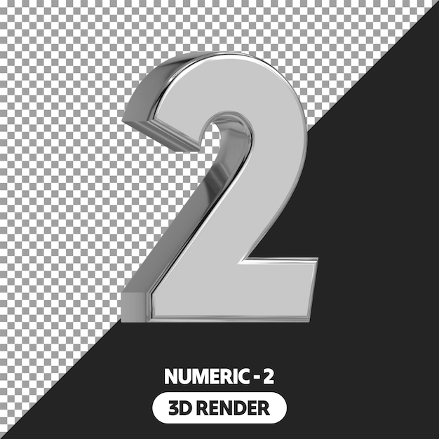 3d Isolated Silver Style Render zwei numerische Zeichen auf durchsichtigem Hintergrund PSD
