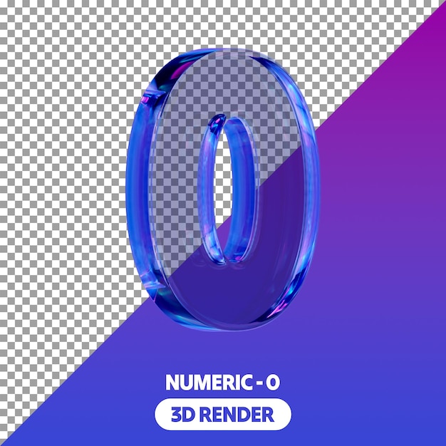 3D-isolierte Neon-Glas-Stil renderen numerische Zeichen Schriftarten auf transparentem Hintergrund PSD