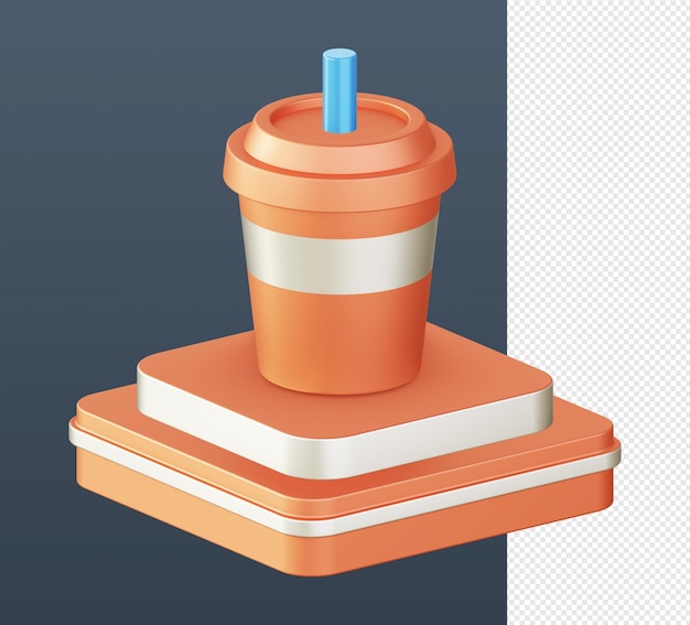 3d isométrica de taza de bebida naranja con icono de podio para ui ux web aplicaciones móviles diseños de anuncios de redes sociales