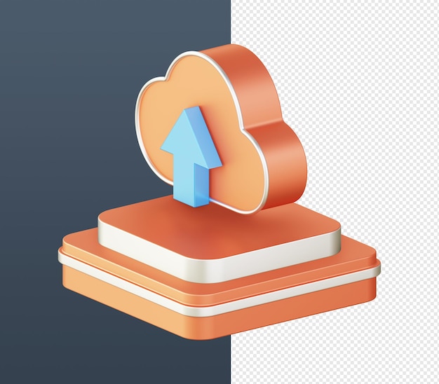 3d isométrico de carga naranja en el icono de la nube para diseños de anuncios de redes sociales de aplicaciones móviles web UI UX