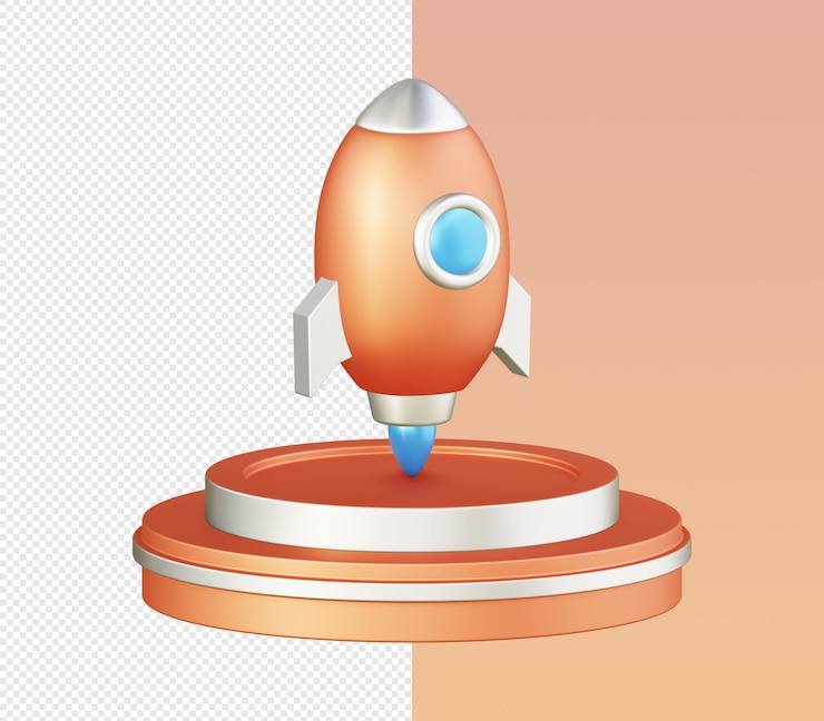 PSD 3d isométrico del icono de cohete de nave espacial naranja para ui ux aplicaciones móviles web diseños de anuncios de redes sociales