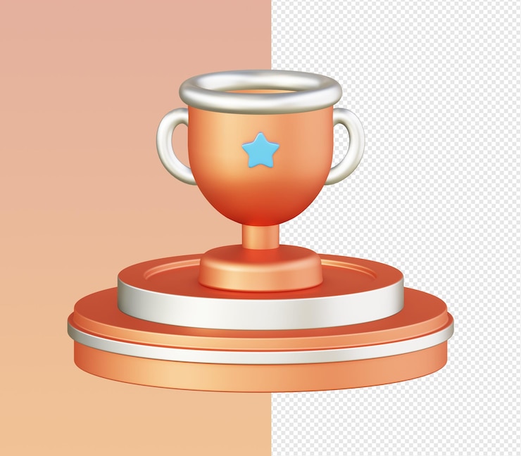 PSD 3d isométrico del icono de la copa de trofeo de campeón naranja para ui ux aplicaciones móviles web diseños de anuncios de redes sociales