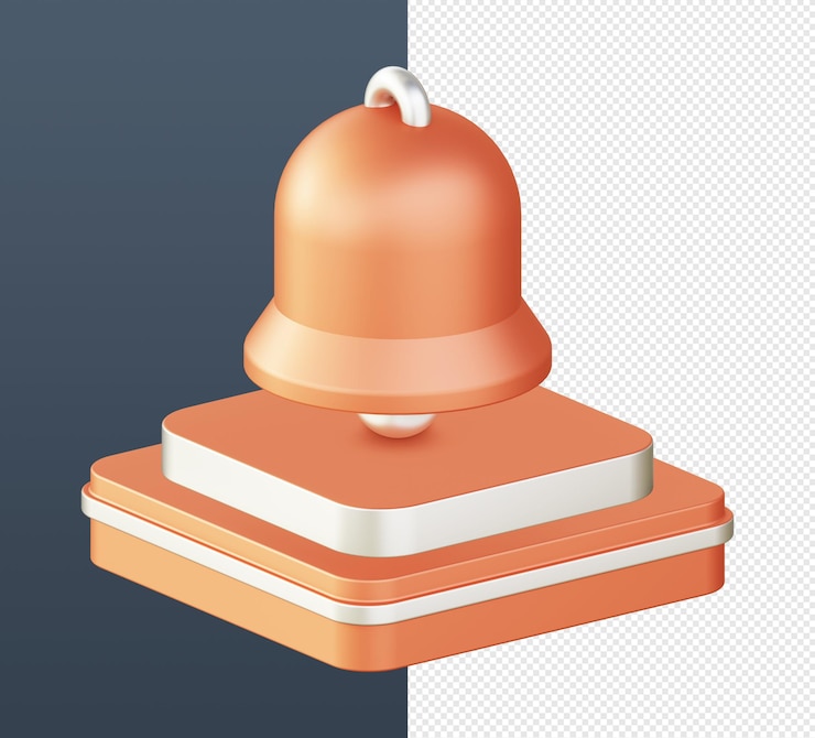 PSD 3d isométrico de notificación de campana naranja con icono de podio para ui ux aplicaciones móviles web anuncios en redes sociales