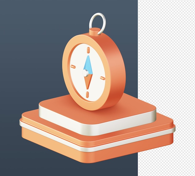 3d isométrique de la navigation de la boussole orange avec l'icône du podium pour les publicités sur les médias sociaux de l'application mobile web UI UX