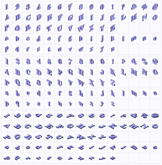 3d-isometrische alphabet-zahlbuchstaben