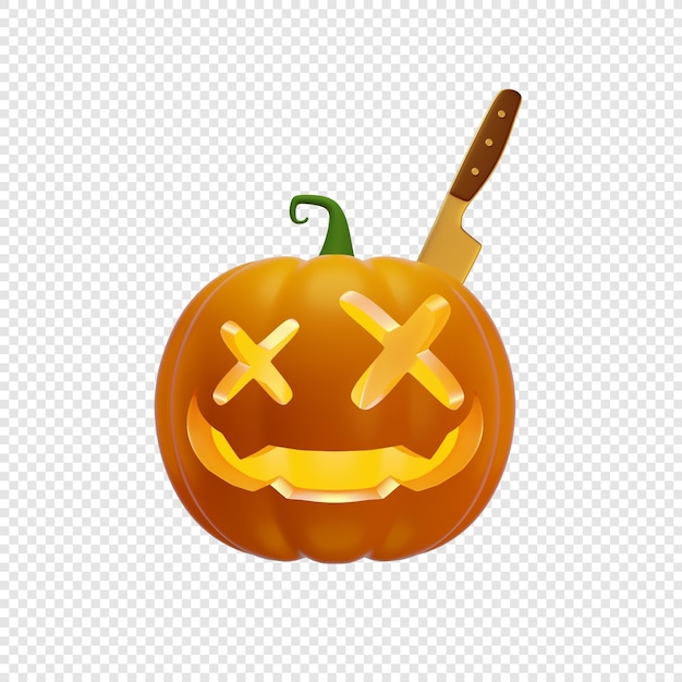 3D Jack linterna de calabaza con un cuchillo en la cabeza Concepto de Halloween aislado ilustración 3d