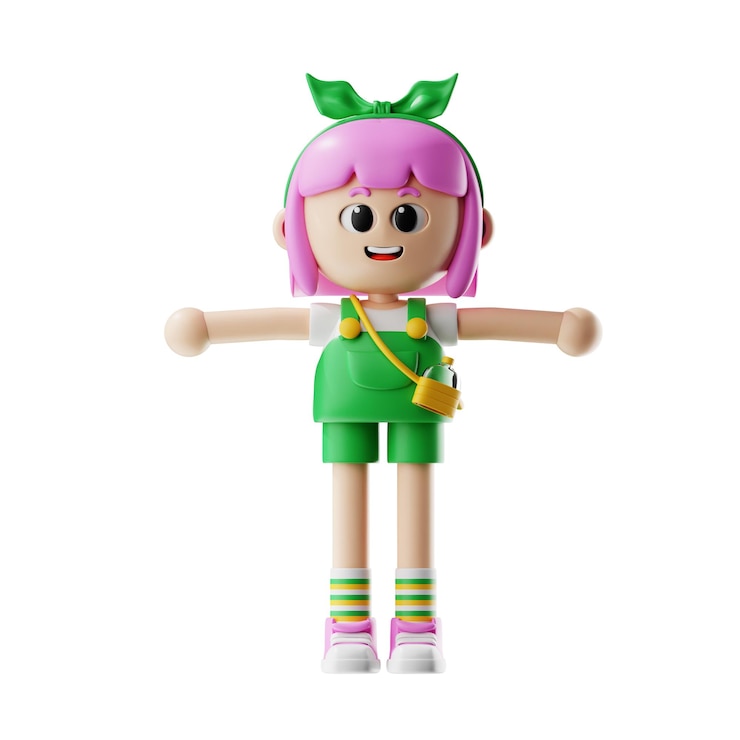 PSD 3d jardiner girl t pose (chica jardinera en la postura de t)
