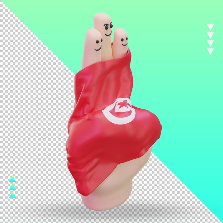 PSD 3d jour de l'amitié doigt tunisie drapeau rendu vue de gauche