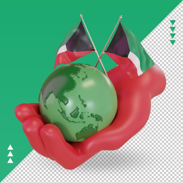 PSD 3d journée mondiale de l'environnement drapeau du koweït rendu vue droite