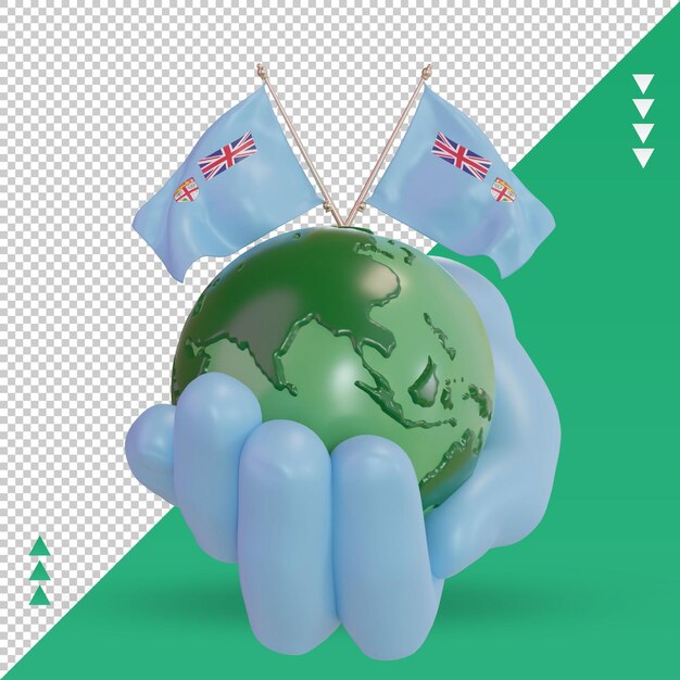 3d Journée Mondiale De L'environnement Drapeau Fidji Rendu Vue De Face