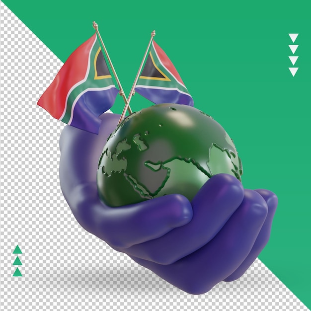 PSD 3d journée mondiale de l'environnement rendu du drapeau de l'afrique du sud vue de gauche