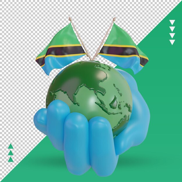 PSD 3d journée mondiale de l'environnement rendu du drapeau tanzanien vue de face