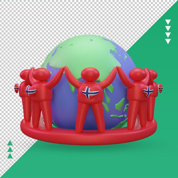 PSD 3d journée mondiale de la population personnes norvège drapeau rendu vue de face