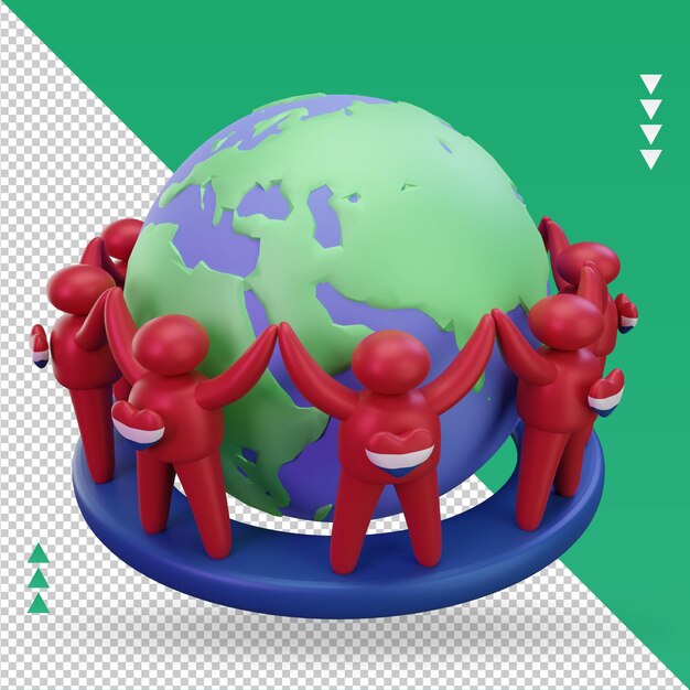 PSD 3d journée mondiale de la population personnes pays-bas drapeau rendu vue de gauche