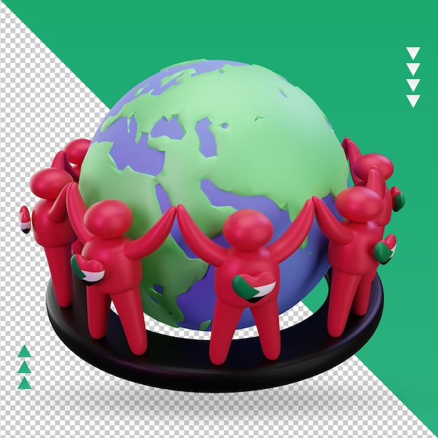 PSD 3d journée mondiale de la population personnes soudan drapeau rendu vue de gauche