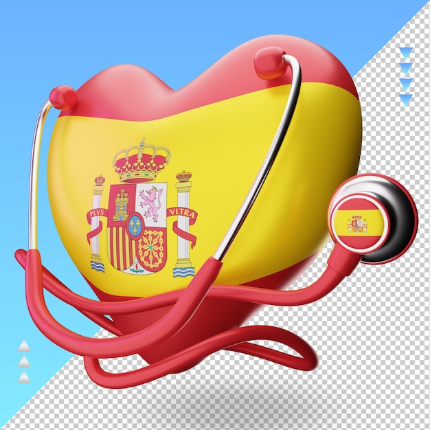 PSD 3d journée mondiale de la santé drapeau espagnol rendu vue droite