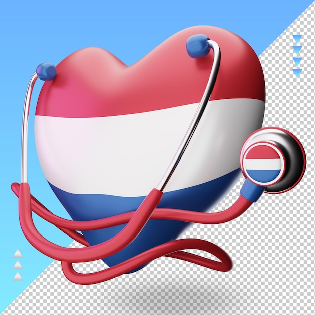 PSD 3d journée mondiale de la santé drapeau néerlandais rendu vue droite