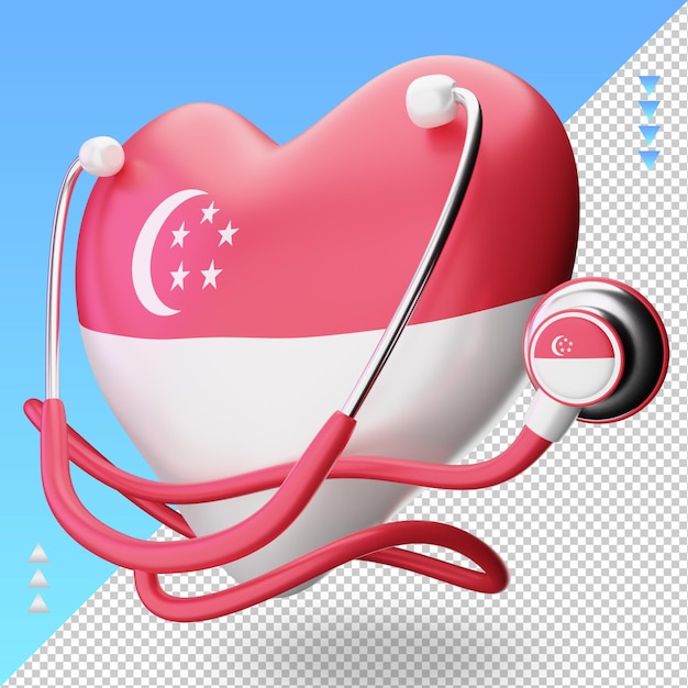 PSD 3d journée mondiale de la santé drapeau de singapour rendu vue droite