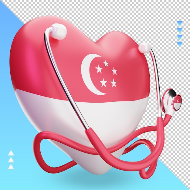 PSD 3d journée mondiale de la santé rendu du drapeau de singapour vue de gauche