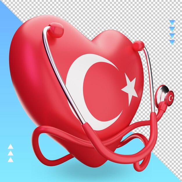 PSD 3d journée mondiale de la santé rendu du drapeau de la turquie vue de gauche