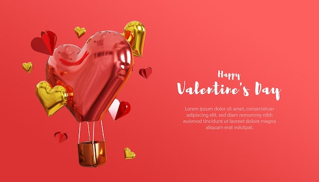 PSD 3d joyeux saint valentin fond avec ballon