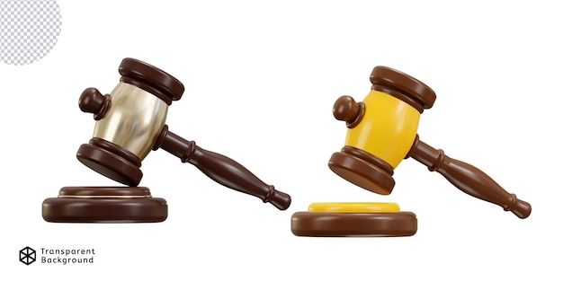 3D-Judge-Hammer-Symbol oder 3D-Richtungshammer-Gesetz Hammer-Ikon-Illustrationssatz