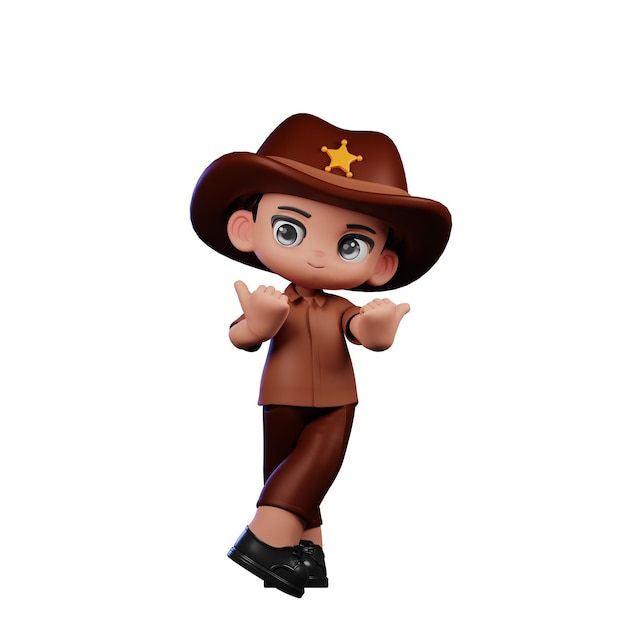 3D-Junge-Sheriff zeigt auf die Seitenpose