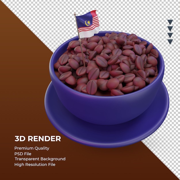 3d-kaffeetag malaysia-flagge, die die linke ansicht wiedergibt