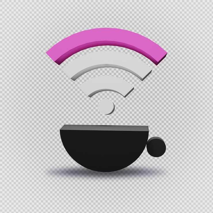 PSD 3d-kaffeetasse mit wi-fi-ladenschild-symbol, das bild auf transparenter hintergrundbild-illustration rendert