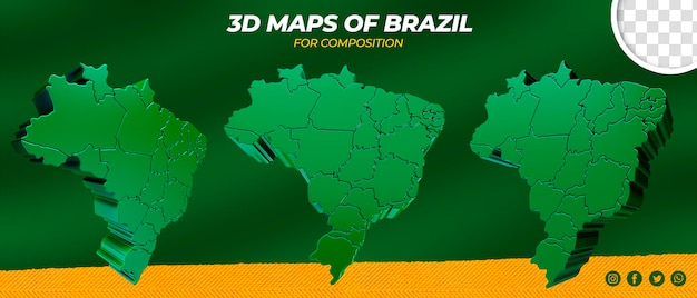 3d-karte grün von brasilien für die komposition