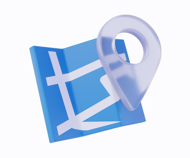 3D-Kartensymbol mit Pin-Symbol-Illustration, Standort-Pin, GPS-Navigation mit Glas-Morphismus-Stil