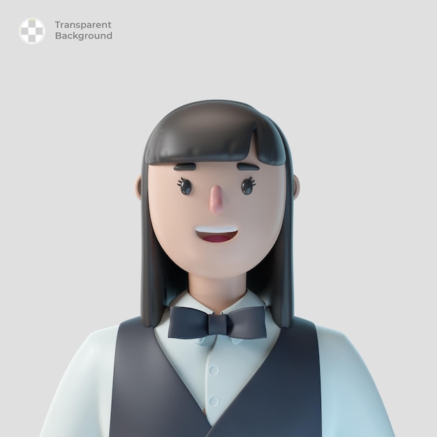 3d-kellner-cartoon-charakter-avatar isoliert in 3d-rendering