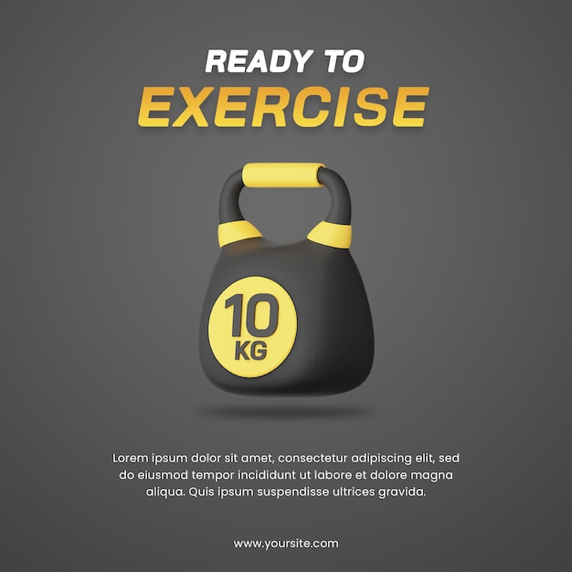 3d kettlebell mit dunklem thema social media post design-vorlage