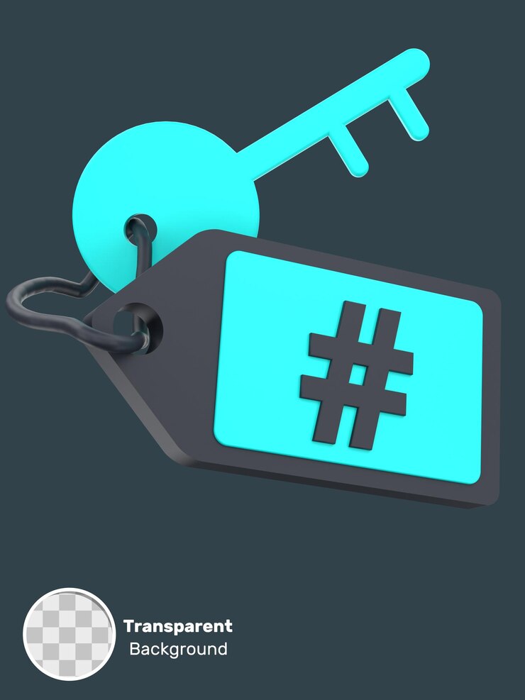 PSD 3d key and tag for keyword internet and marketing transparent background