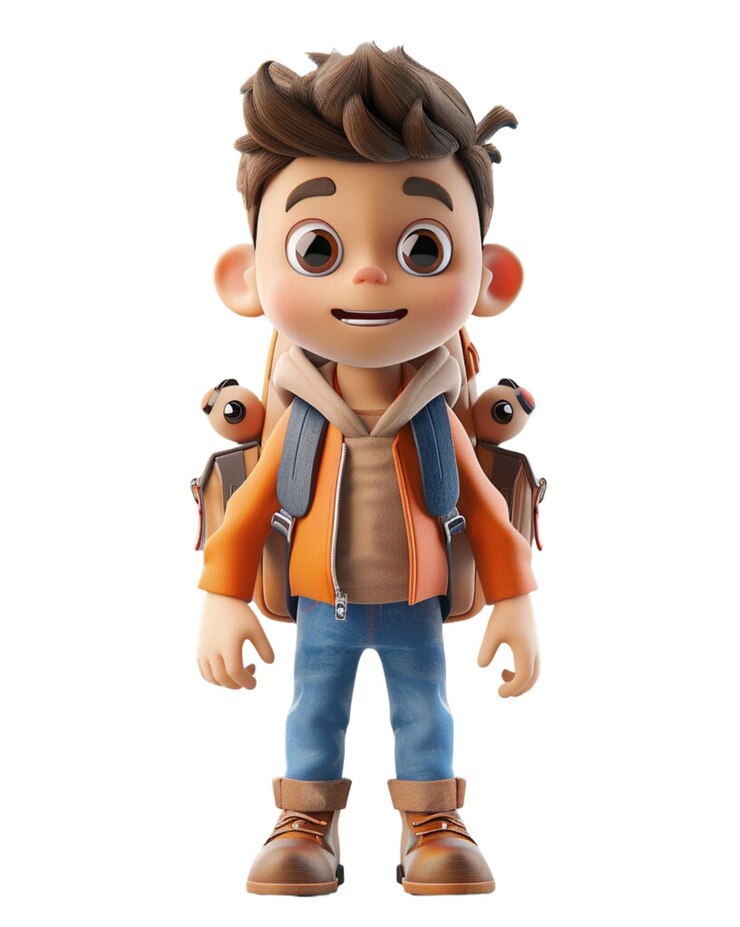 3D-Kind mit Rucksack auf dem Rücken