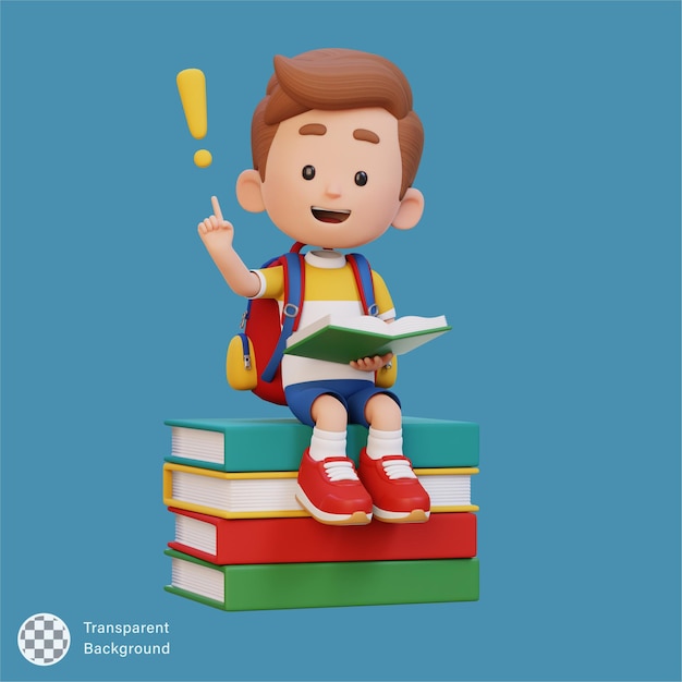 3D-Kinderfiguren bekommen eine Idee, wenn sie ein Buch lesen