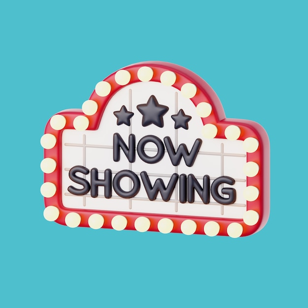 3D-Kino-Icon-Illustration mit Schild